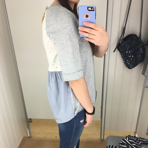 Alessia Pacini Mixed Media Seersucker Eyelet Top - Picture 2 of 8